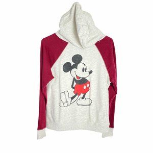 4/$25 Disney Hoodie Mickey Mouse 28 Pullover Sweatshirt Top‎ Gray Red Women S
